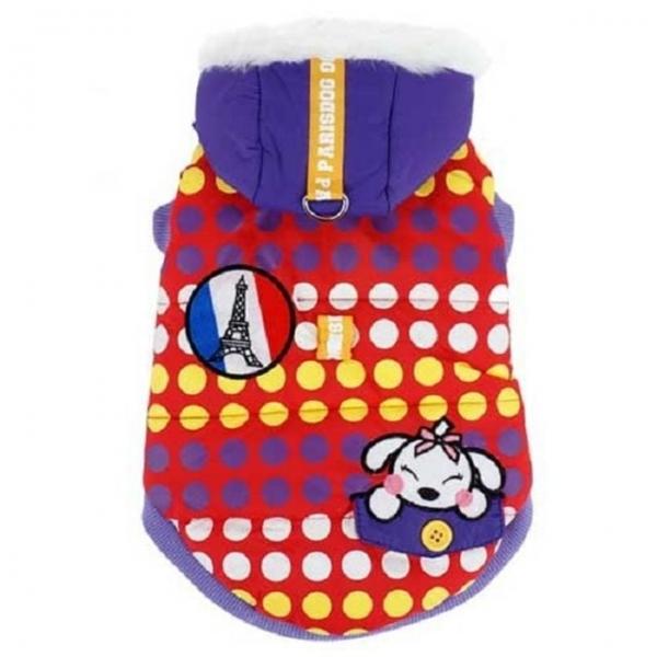 애견패딩 겨울의류 산책 외출 봉쥬르 점퍼 레드