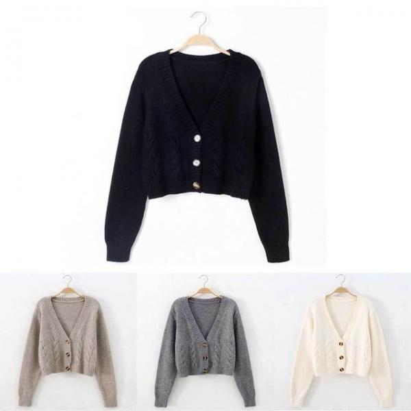 여자 가디건 꽈배기 브이넥 니트 사무실 교실 코디