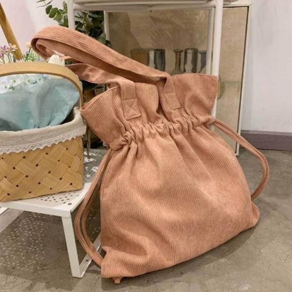 여자 코듀로이 버킷 숄더백 에코백 스트링 캐주얼