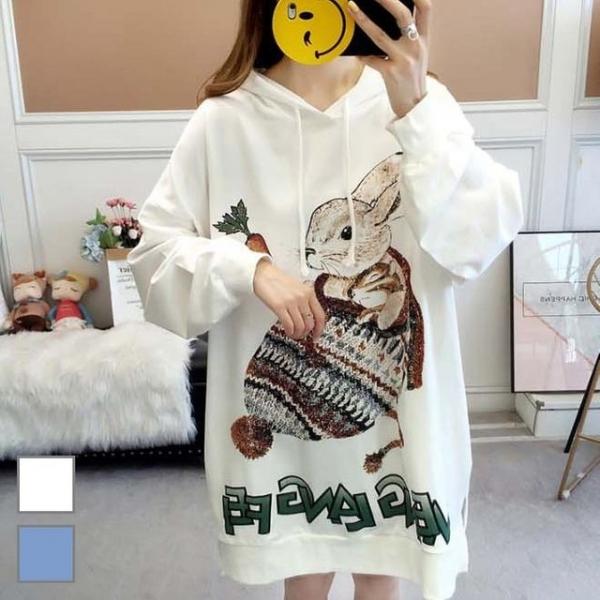 여성 가을겨울 캐쥬얼 데일리 루즈핏 래빗 롱후드티