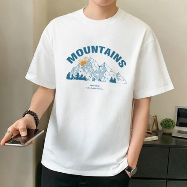 남성 2컬러 캐주얼 마운틴 프린팅 반팔티 DHH-C41