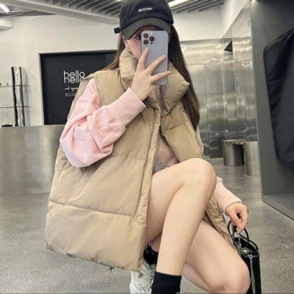 3컬러 방한 사선 스타일 조끼패딩 무지 베이직 모던 여자조끼패딩 베이직조끼패딩 여성조끼패딩 무지조끼패