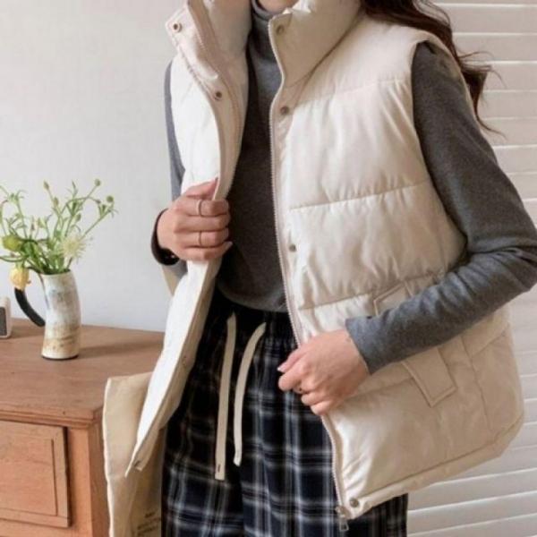 베이직 방한 패딩 스타일 조끼 하이넥 여자 쪼끼 패딩 패딩 베스트 조끼 여성