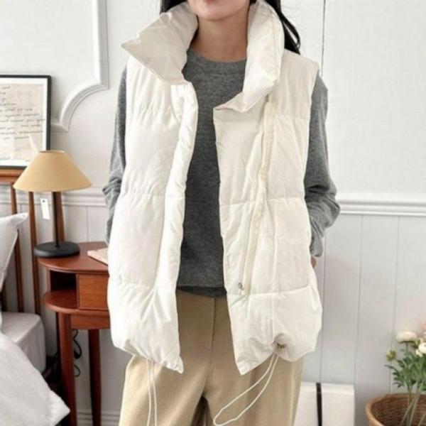 루즈핏 방한 패딩 스타일 조끼 하이넥 쪼끼 여자 패딩 조끼 여성 베스트 패딩