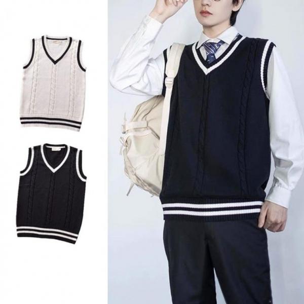 학생 니트 조끼 교복 유니품 스웨터 단체복 남성 여성 스웨터 V넥 단체 유니품 여성 회사 룩 남성 교복