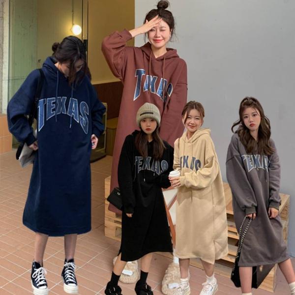 기모 후드 캐주얼 원피스 여성 겨울 가을 모자달린 간절기