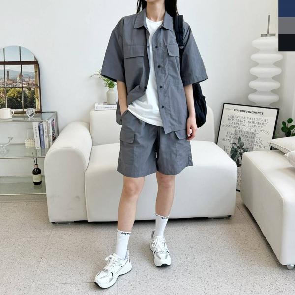 ACC SS1025W 여자 여름 트레이닝 셋업 포켓 반팔 남방 반바지 세트