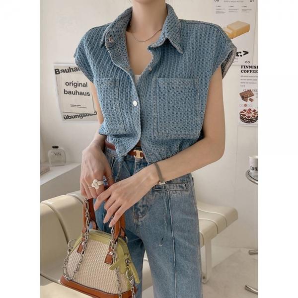 쥬디제이 데님조끼 청자켓 여성반팔자켓 반팔자켓 크롭청자켓 반팔청자켓 여성데님자켓 데님조끼 여성데