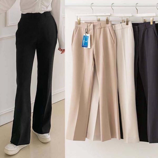 온모어 슬랙스 와이드 여성 바지 밴딩 팬츠 여자 슬렉스 세미 부츠컷 키작녀 통 하이웨스트 정장 쇼핑몰