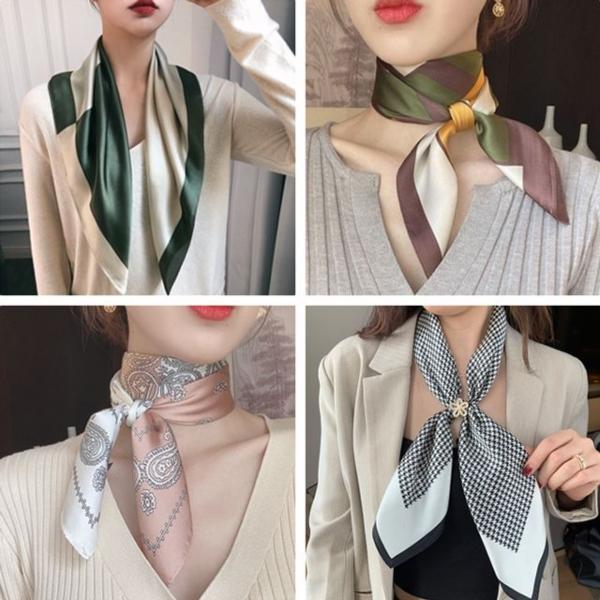 여성 실크 쁘띠스카프 4종 머플러 간절기 사각 목도리
