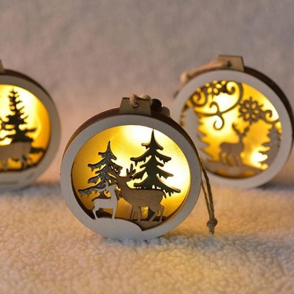 크리스마스 장식 트리 오너먼트 우드램프 펜던트