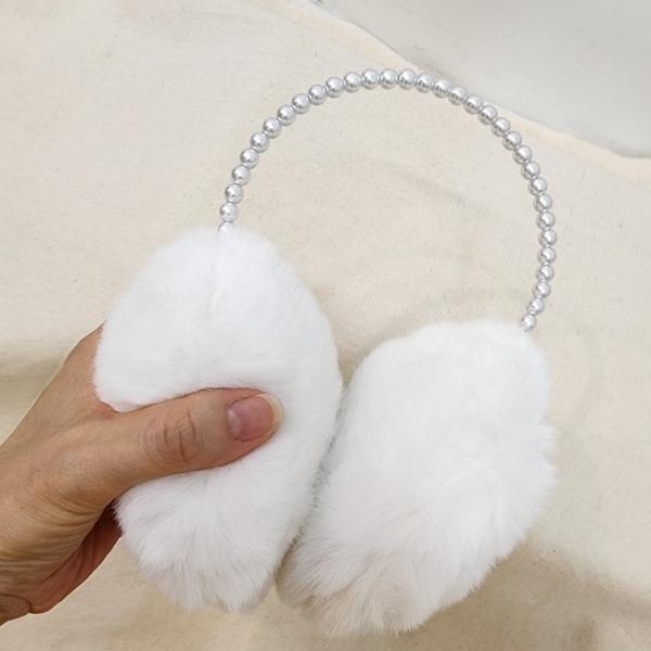 진주 장식 귀마개 털 귀도리 방한 패션