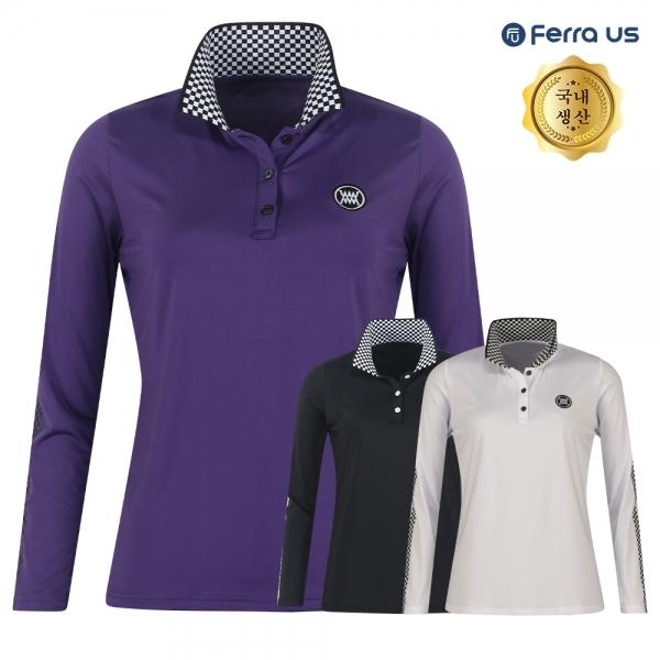 페라어스 여성 국산 체크카라 기능성 슬림핏 골프티셔츠 ATF5MI5566