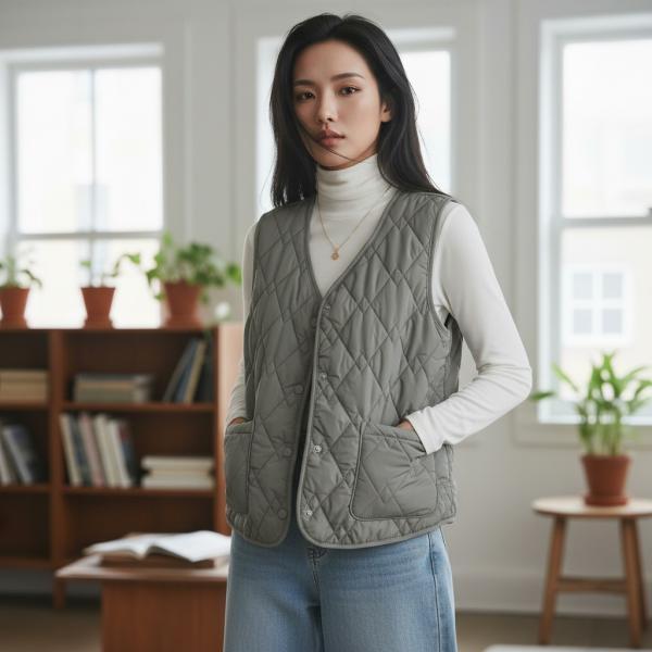 [제반] 조끼 니트조끼 조끼베스트 여성조끼 경량패딩조끼 김장조끼 조끼코디 니트조끼코디 캠핑조끼 그린