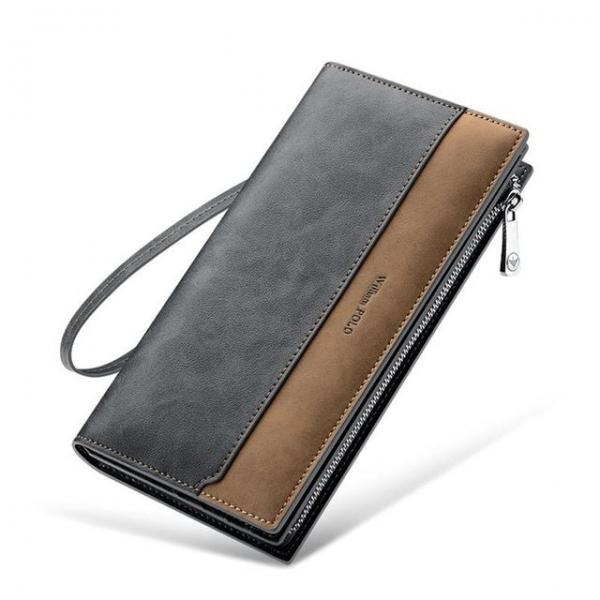 윌리엄폴로 남성용 블루 브라운 배색 극세사 장지갑