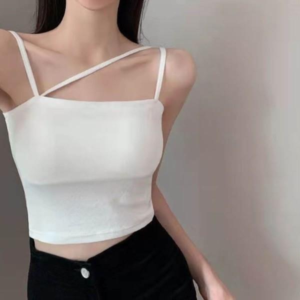 날개형 기본캡 내장 가디건 셔츠 가벼운 아우터와 함께 코디하기 좋은 V모양 어깨끈 브라탑 나시