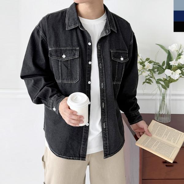 SIN MSF5002 남자 오버핏 포켓 청남방 데님 셔츠