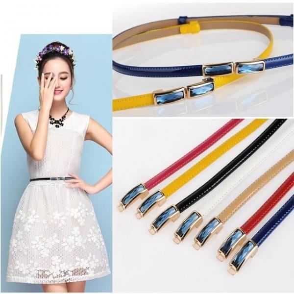 여성 리얼 가죽 큐빅 벨트