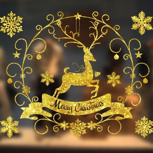 크리스마스윈도우스티커(골드루돌프) 성탄절 파티장식