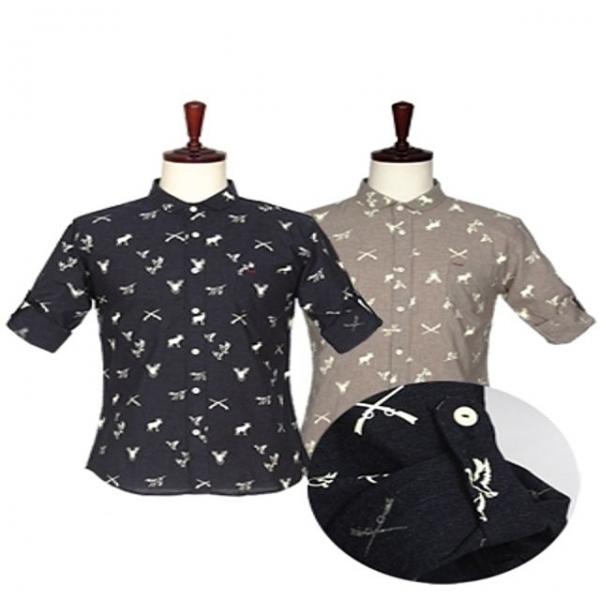 애니멀 프린팅 7부 롤업 셔츠 남성의류 남성셔츠