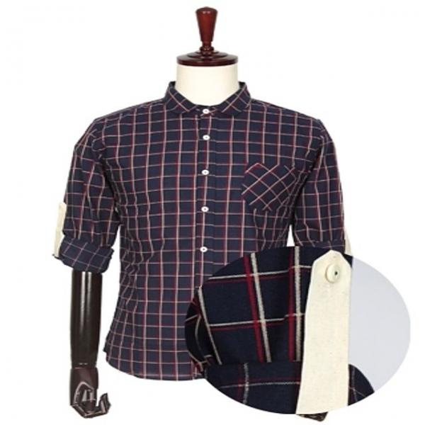 캐주얼 패치 포인트 소매롤업 체크 셔츠 남성의류