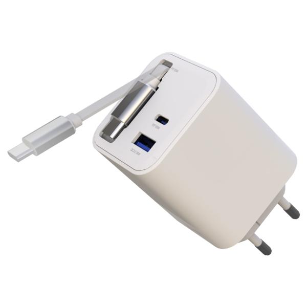 [VEON] GAN PPS 65W 수납식 릴케이블 2포트 초고속 멀티 충전기 (C타입 70Cm 릴케이블 포함)