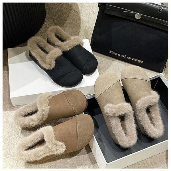 겨울 빈티지 기모 라운드 캐주얼 플랫슈즈