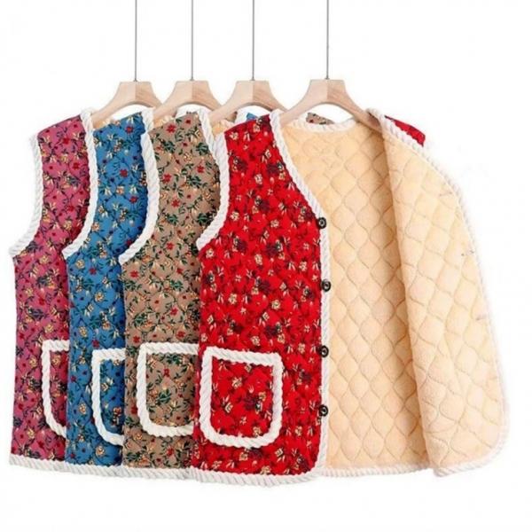 레트로 양털 조끼 누빔 털조끼 어머니 할머니 사무실 작업 김장 겨울 방한 조끼