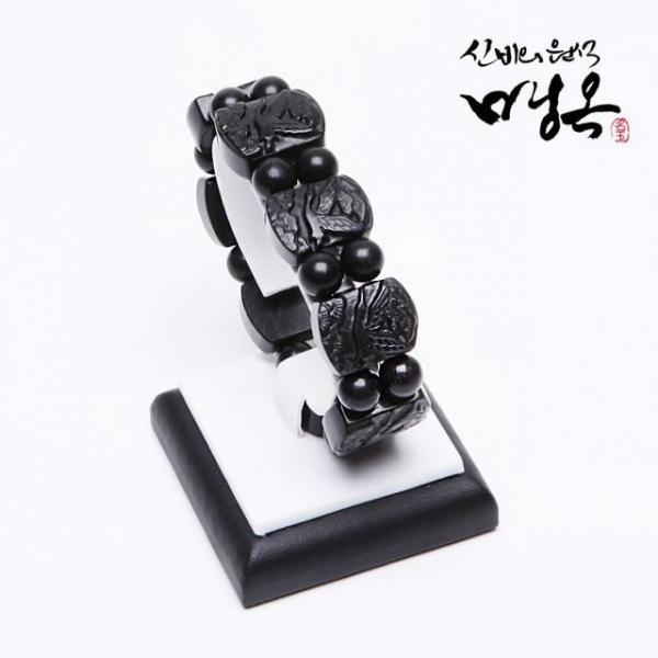 원석팔찌 귀사문석 흑녹옥 학조각 건강팔찌 남성