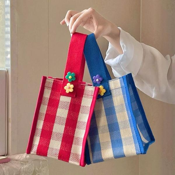 체크스퀘어토트백 체크 스퀘어 캔버스 토트백 텀블러 미니 스몰 버킷 여성 토트 에코백