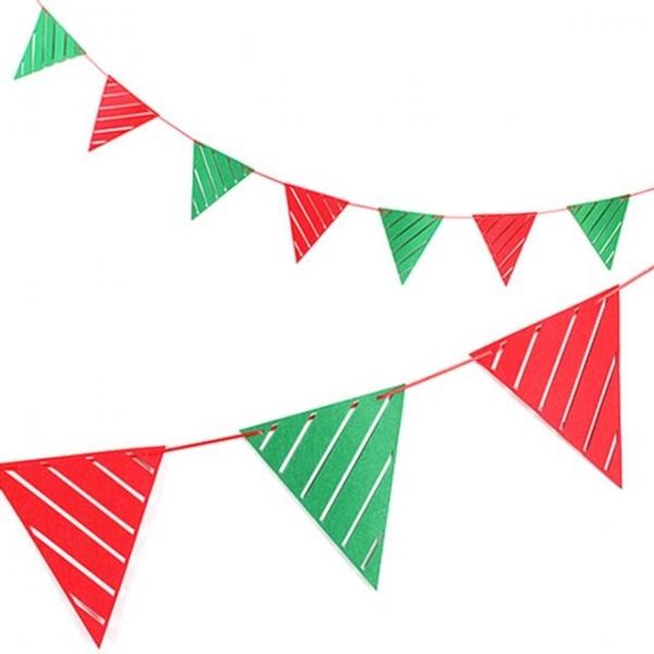 크리스마스펠트삼각가랜드(스트라이프레드그린)