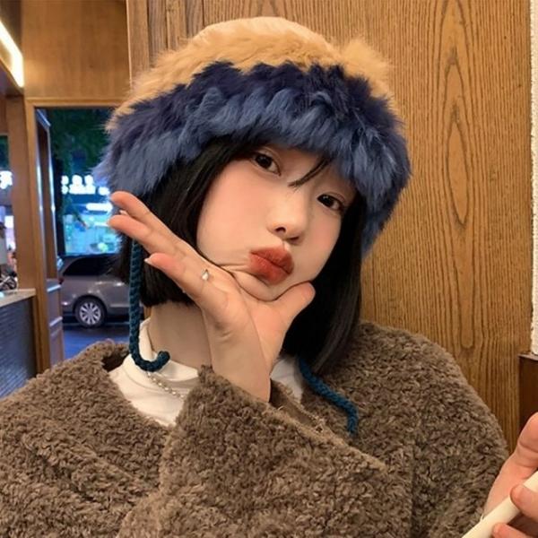 토끼모피 니트 따뜻한 모자 여성 여자 겨울 보온 털