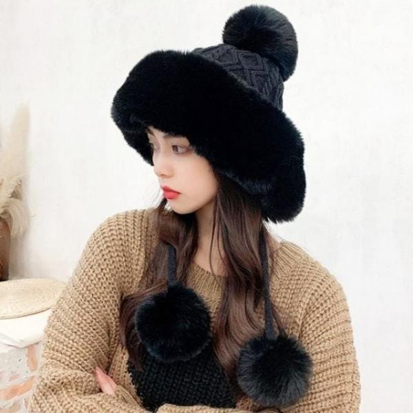 왕방울 꽈배기 니트 털 모자 비니 겨울 귀마개 방한
