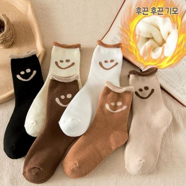 후끈한 스마일 기모 안감 여성 양말 겨울 보온 방한