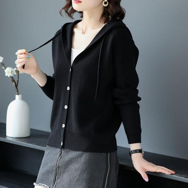 여성 후드 스트링 니트 가디건 여자 겉옷 아우터 가오
