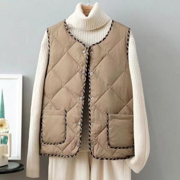 이너 패턴 다이아 패딩 라운드 여성 조끼 가을 겨울