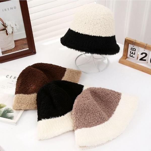 이중 뽀글이 퍼 벙거지 배색 모자 여성 여자 겨울 보