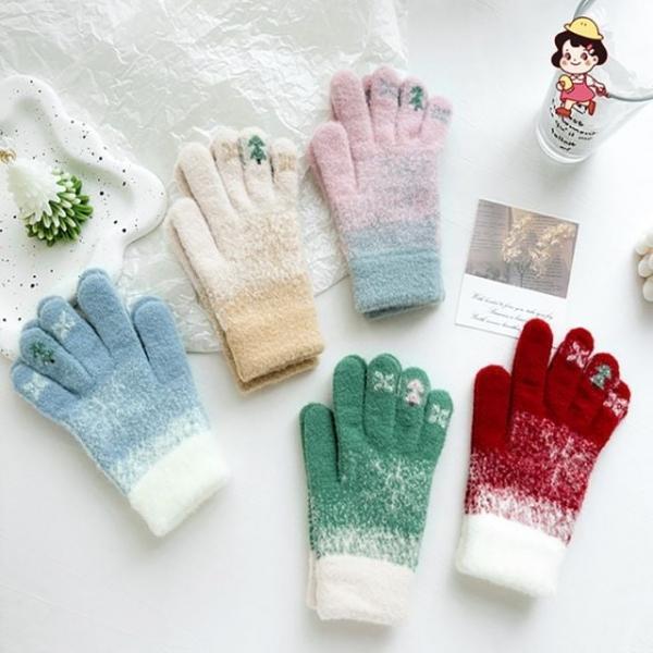 여성용 크리스마스 트리 손가락 장갑 성탄절 니트 손