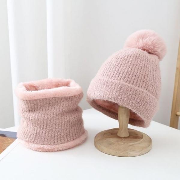 여성 퍼 니트 비니 워머 세트 목도리 모자 여자 겨울