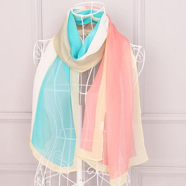 스프링 컬러믹스 쉬폰 롱 스카프 여성 여자 미니 간