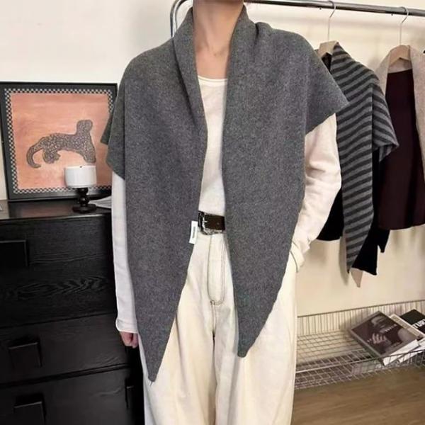 여성 루즈핏 울 니트 숄 베스트 머플러 가디건 데일리