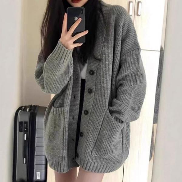 여성 여리여리 무드 루즈 오버핏 니트 가디건 학생 교