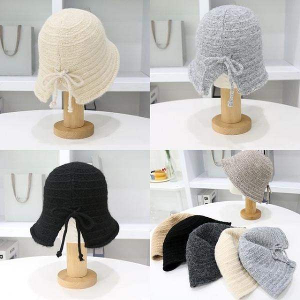 리본 포인트 울 데일리 벙거지 모자 보온 방한 겨울