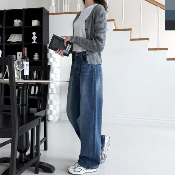 JMM WSF2008 여자 뒷밴딩 커브드 벌룬 와이드 데님팬츠