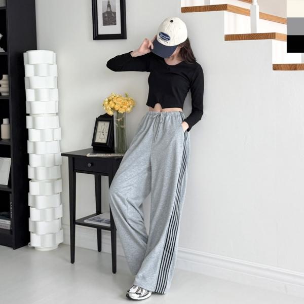 GAA SF1042W 여자 스웨트 테잎 라인 와이드 팬츠