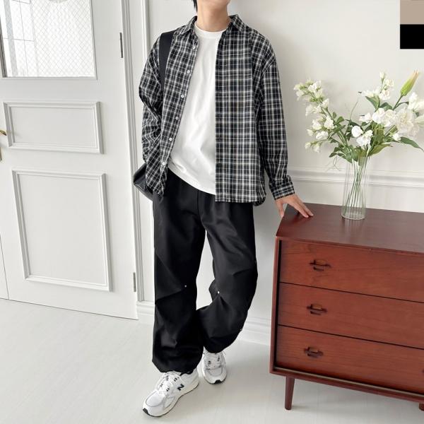 GQQ SF1039M 남자 오버핏 빅사이즈 데일리 체크 남방 셔츠