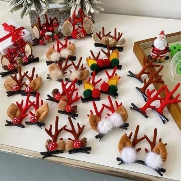 크리스마스 사슴 8종 집게핀 연말 파티 헤어핀 머리핀 띠 겨울 크리스마스 집게핀 헤어핀 머리 선물