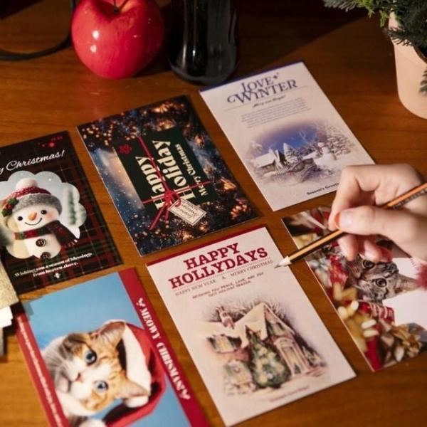 크리스마스 엽서 카드 팩 10장세트 산타 클로스 트리 눈사람 루돌프 사진 그림 드로잉 일러스트