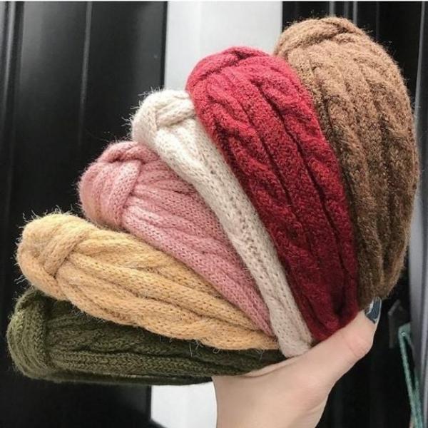 당일 꽈배기 니트 꼬임 헤어밴드 반다나 머리띠 단색 니트 넓은 꼬임 꽈배기 머리띠 반다나 퍼 겨울
