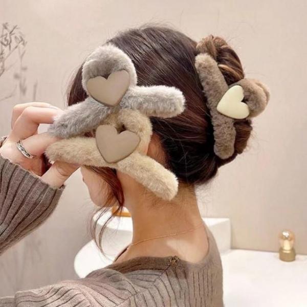 하트 헤어 집게핀 겨울 털집게핀 헤어악세사리 긴머리 반묶음 올림머리 삔 머리핀 헤어 퍼 예쁜 집게 밍크